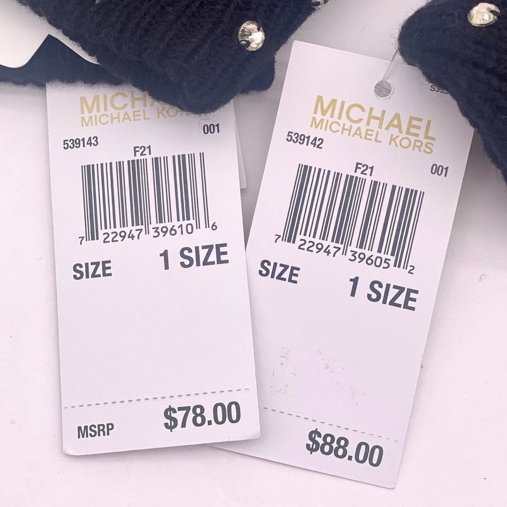 Michael Kors Crystal Embellished Logo Beanie Hat and Gloves Set Acrylic - Picture 11 of 11